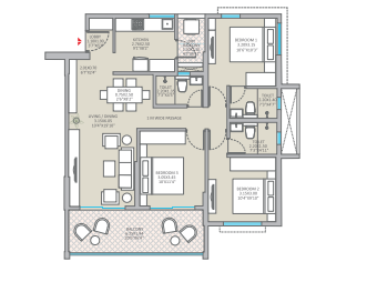 Kolte Patil Springshire Wagholi 3BHK Floor Plan